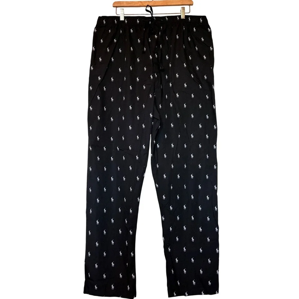 Polo Ralph Lauren Mens 1XT Black All Over Pony Logo Cotton Pajama Pants‎ XL Tall